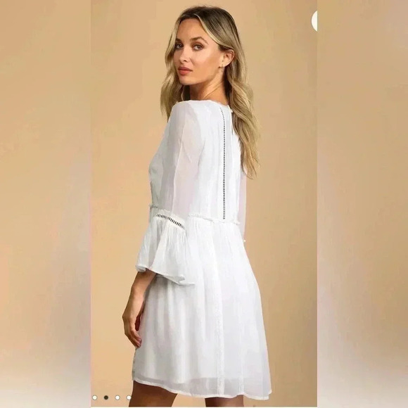 Lulus In the Meadows White Crochet Lace Babydoll Embroidered Trim Dress XS - Picture 3 of 14
